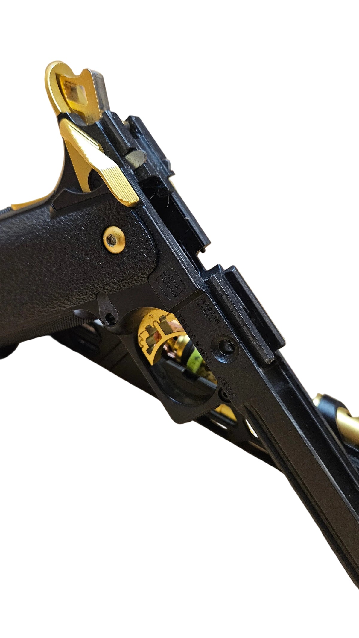 pre owned Custom Tokyo Marui Hi-Capa 5.1 Gold Match Gas Blowback Airsoft Pistol With pre owned Hi-Capa HPA/M4 adapter