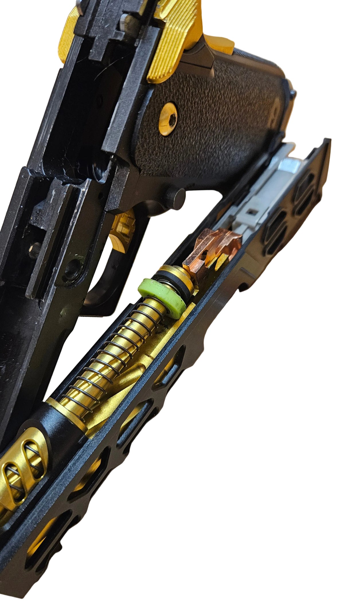 pre owned Custom Tokyo Marui Hi-Capa 5.1 Gold Match Gas Blowback Airsoft Pistol With pre owned Hi-Capa HPA/M4 adapter