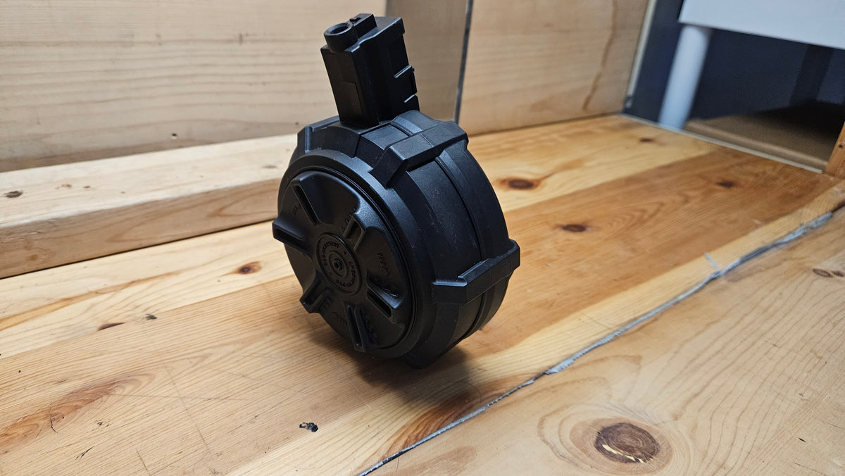pre- owned G&G Polymer 1500 Round Drum Magazine for MP5 Series Airsoft Electric Rifles
