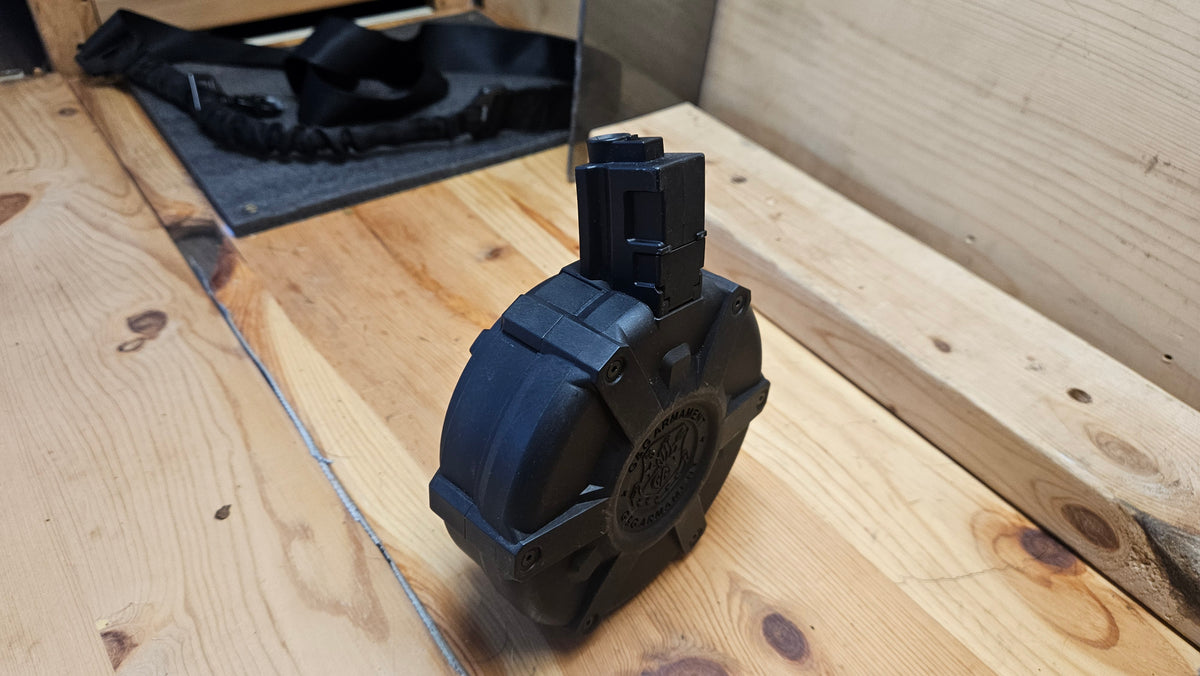 pre- owned G&G Polymer 1500 Round Drum Magazine for MP5 Series Airsoft Electric Rifles